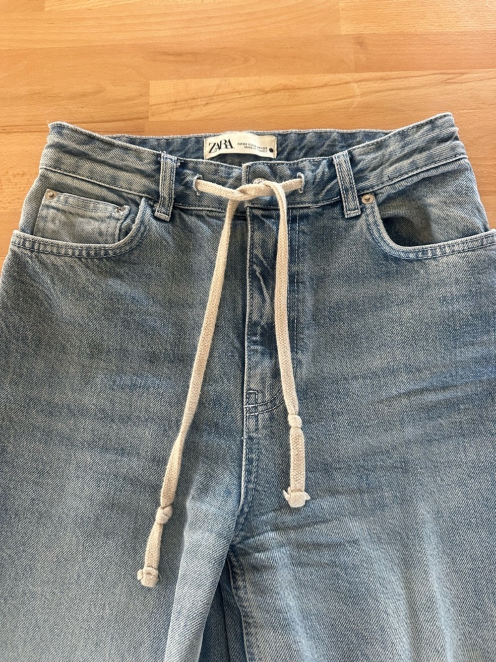 Zara Light Blue High-Waist Drawstring Jeans